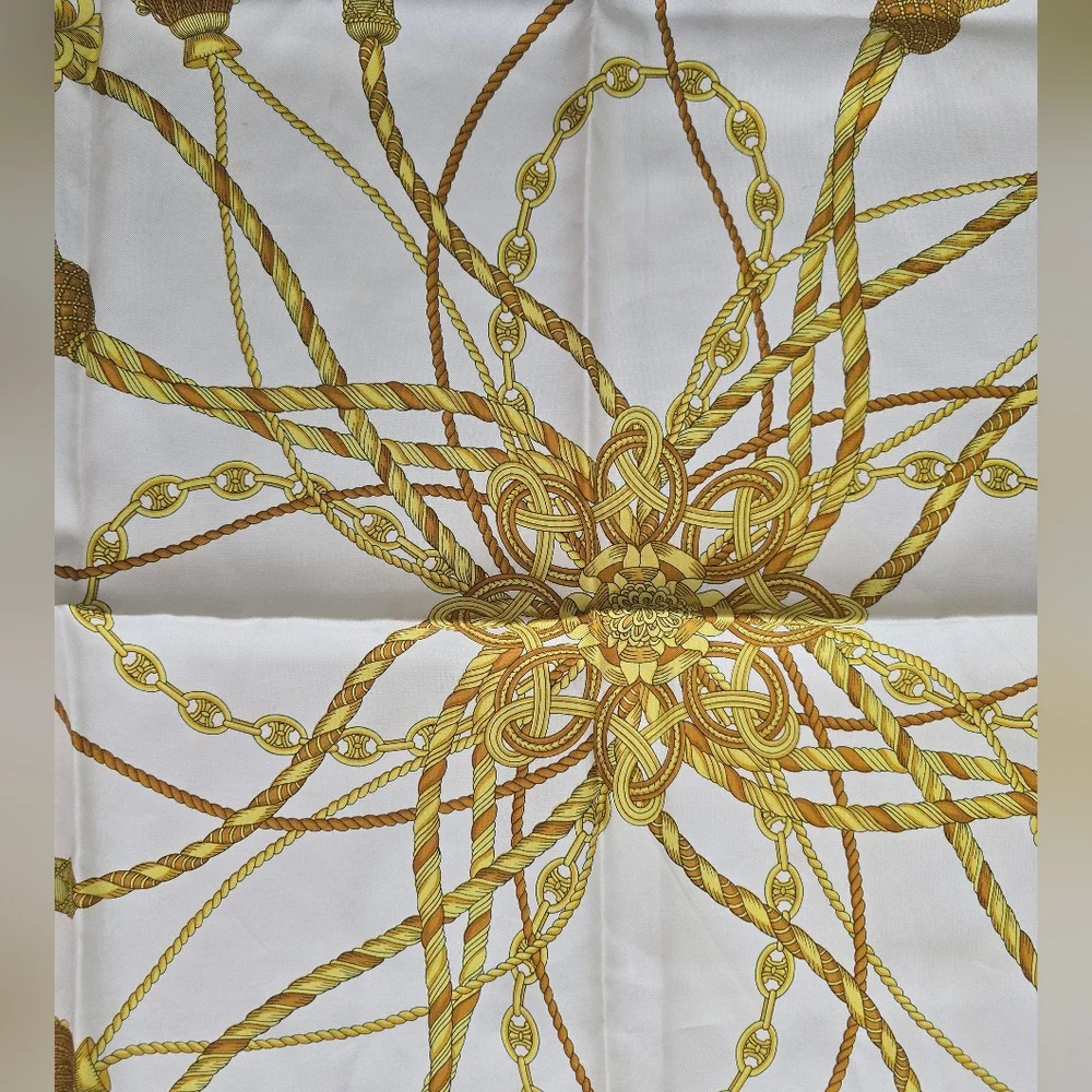 Celine Silk Scarf with Gold and Black Tassel Design